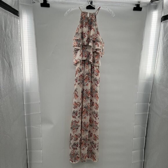 Love Fire Women's Floral Ruffled Halter Maxi Dress Cream/Multi Size Small - Picture 7 of 9